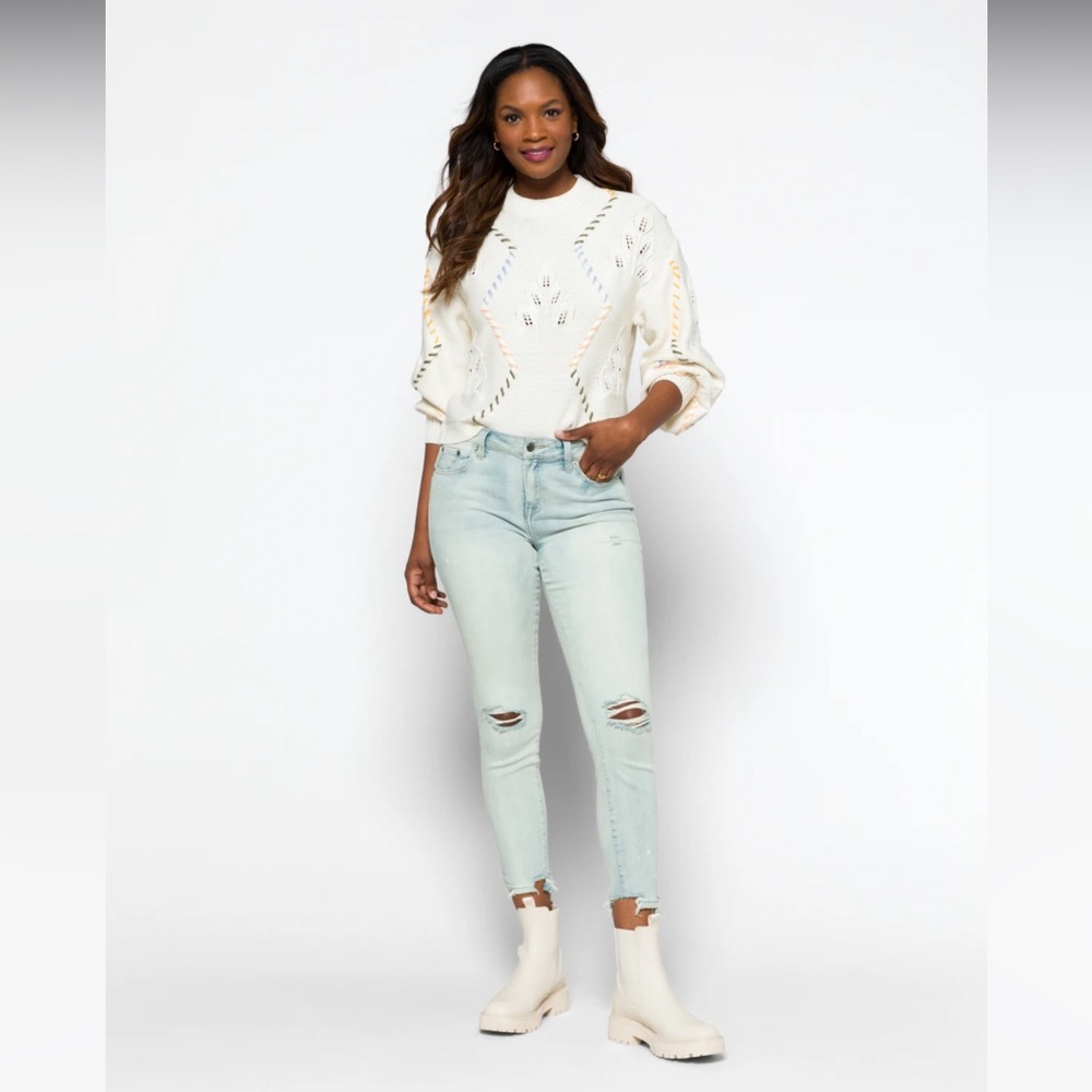 Size 0 PISTOLA Arielle Skinny Paint Splatter Distressed Frayed Hem Jean - indigo